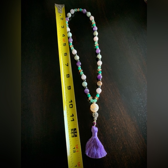 Mala Prayer Bead Necklace 14" with matching stretchy bead bracelet - Picture 8 of 8